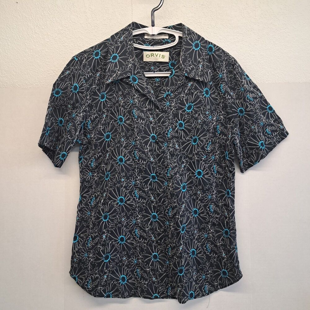Orvis Women's 10 Button Up Stitched Flowers Blouse - Picture 1 of 6